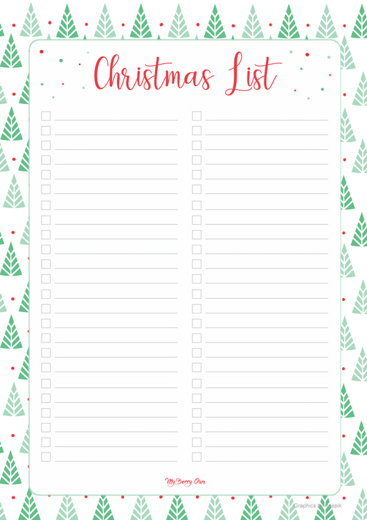 Printable Christmas List Download Free My Berry Own