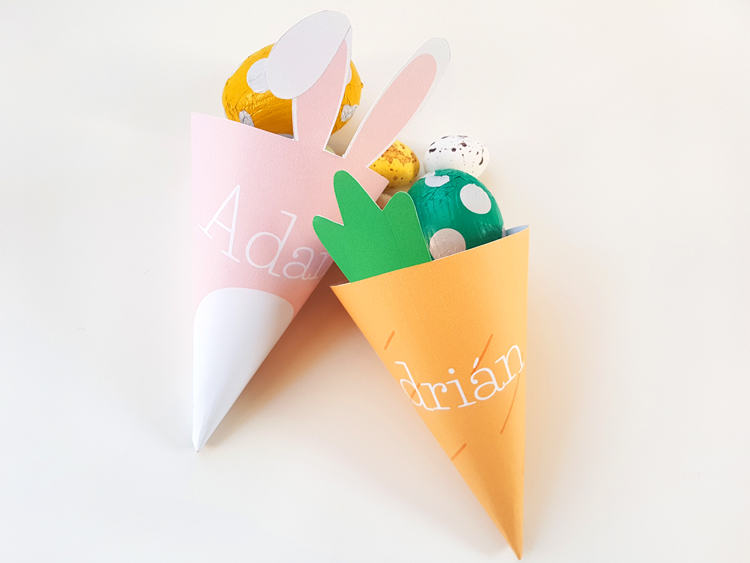 Bunny and carrot cones with chocolate eggs