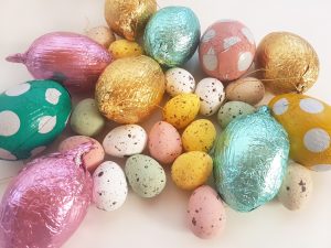 Colorful chocolate eggs for easter hunt