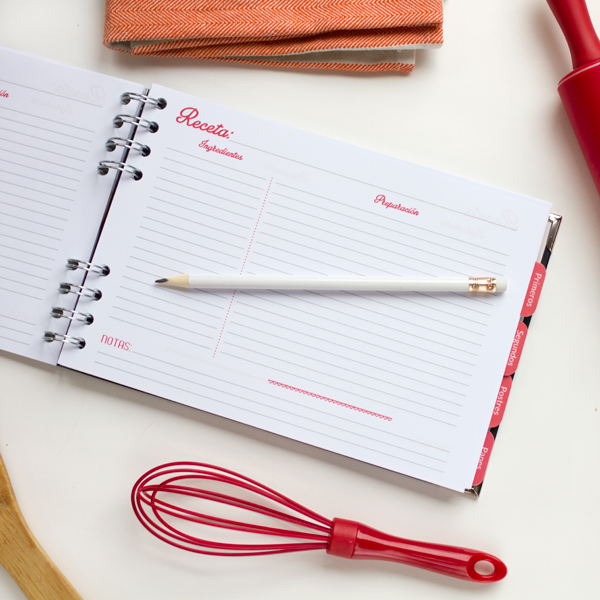 Recetario rojo paginas recetas en blanco