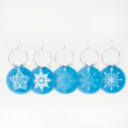 Marca copas Navidad decoración mesa copos de nieve azul
