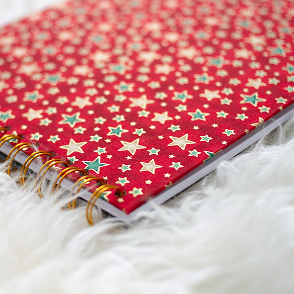 Album fotos y recuerdos Navidad rojo y dorado estrellas